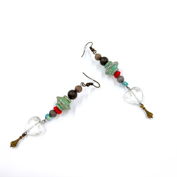 NWOT - Colorful Artisan BOHO Bubble Heart Drop Fishhook Earrings - Picture 1 of 6